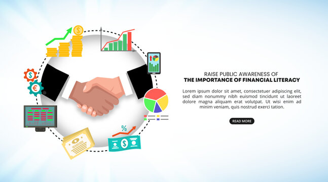 Financial Literacy Month Background With A Handshake And Financial Illustration Picture