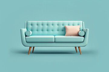 Mid century accent blue sofa. Monochrome background