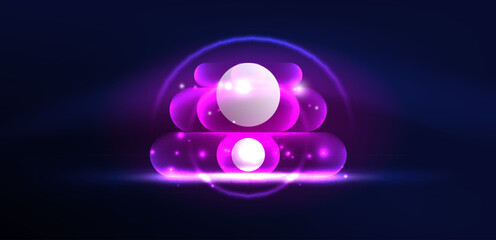 Abstract glowing neon light techno circles background