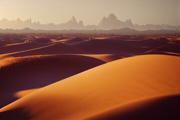 Plakat Sand dunes in desert landscape. Generative AI