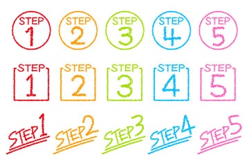 クレヨン素材　手描きのいろいろなSTEPセット