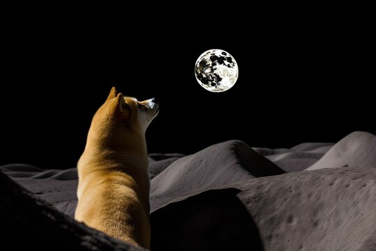 Doge Against the Moon Circle. Generative AI