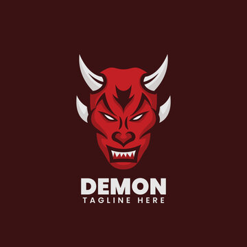 Vector Logo Illustration Demon Simple Mascot Style.