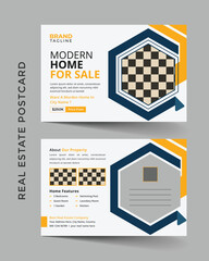 Corporate real estate postcard template design in vector, business real estate and home apartment agency postcard layout