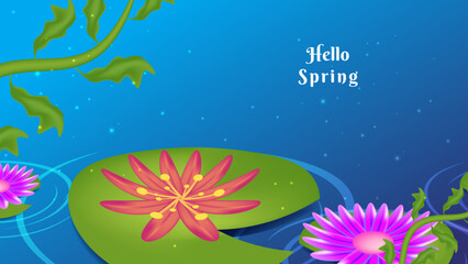 Fototapeta na wymiar Hello spring. Spring time landscape blue background