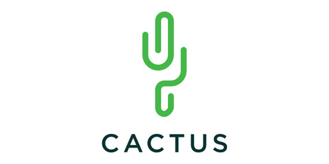 creative line cactus logo design icon vector illustration