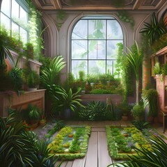 Fototapeta na wymiar A room with lots of plants3, Generative AI