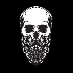 Vintage skull beard vector illustration. isolated on black background