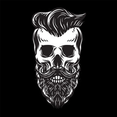 Vintage skull beard vector illustration. isolated on black background