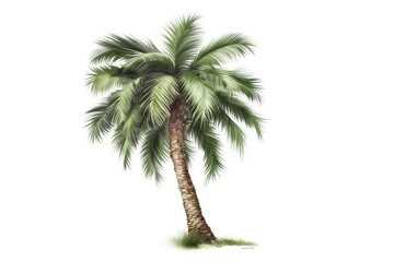 A young palm tree is depicted in an illustration on a white backdrop. Generative AI