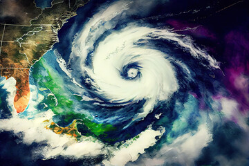 eye of the hurricane Florence over the Atlantics close to the US coast. Generative Ai