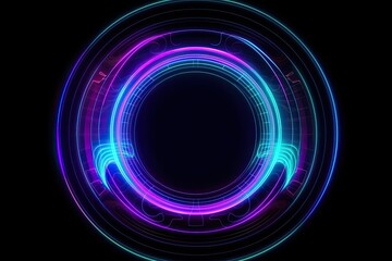 Abstract neon background with radii. Moving in a circle along a circular area of darkness are laser neon lines. background in conceptual technologies. spectrum of blue purple light. illustration