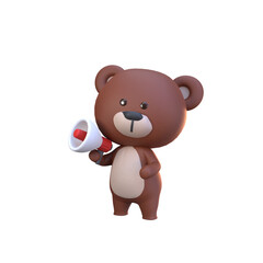 Obraz na płótnie Canvas 3d rendering of cute bear character holding megaphone marketing illustration