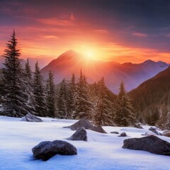 Fototapeta na wymiar Winter sunset in mountains