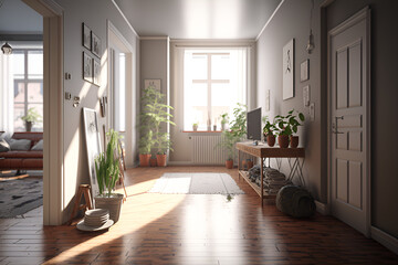 Obraz premium モダンな住宅インテリアの背景、AI