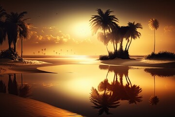 Obraz na płótnie Canvas tropical beach at the sunset