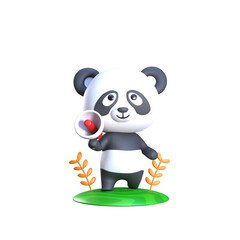 3D Rendering of Romantic Panda with Love Illustration