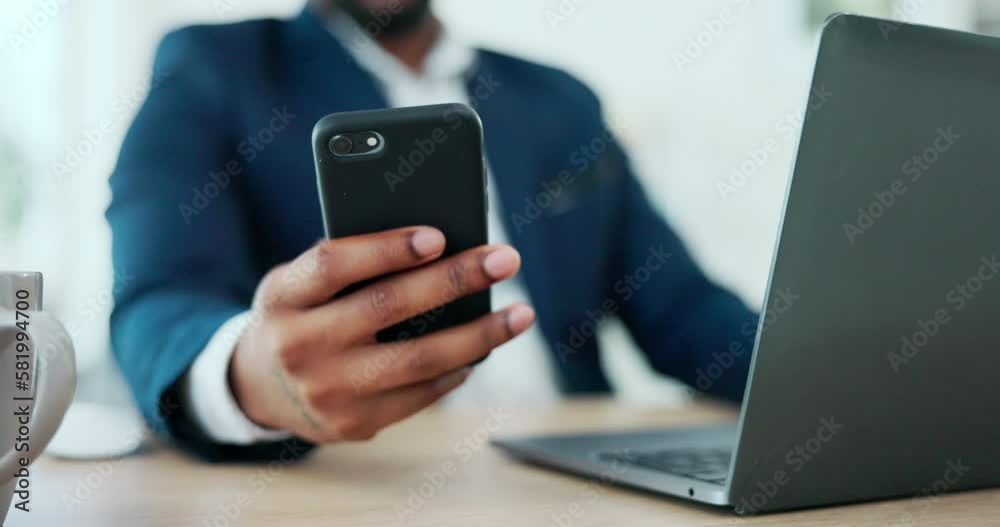 Aufkleber phone, laptop and business man hands typing on multimedia technology, omnichannel networking and job