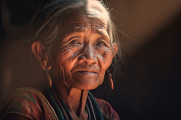 Ethnic face of old woman, generated AI, generated, AI