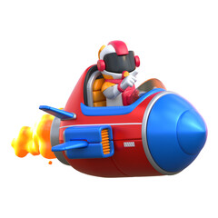 3D Rendering - Cartoon Astronaut Riding Rocket pointing forward