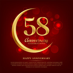 58 years anniversary with golden moon and red shiny background added with text for congratulations words