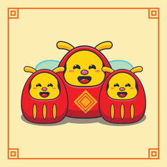 Cute bee with daruma dolls costume in chinese new year. 