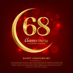 68 years anniversary with golden moon and red shiny background added with text for congratulations words