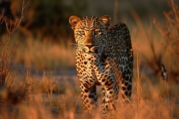 Botswana's Young Female Leopard at Dawn. Generative AI