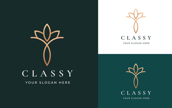 Luxury minimal linear lotus flower feminine logo design