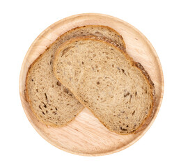 bread loaf on wood plate isolated