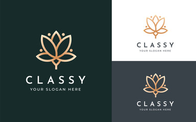 Fototapeta na wymiar Beauty spa lotus flower luxury boutique classy logo vector illustration
