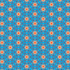 Blue mosaic fabric and paper romantic pattern of delicate decorative floral geometric elements