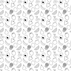 Vector illustration seamless pattern of fruit icon.icons,berry, fruits,vegetables.In line-art style,on white background,with lines.Line.Kitchen.Napkins.Print for textile,web design,social networks.