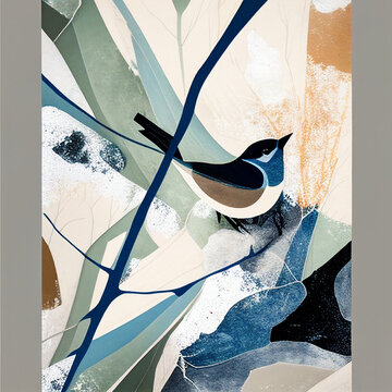 Illustrated birdl in mid century Style