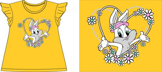 bunny rabbit in flower frame t-shirt graphic design vector illustration
