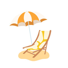 Beach umbrella and beach chair isolated