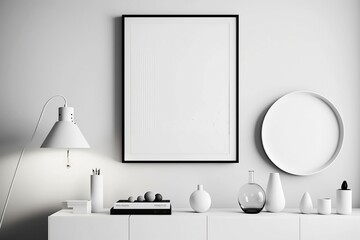 Empty white frame on wall in interior room. blank picture mockup for business background