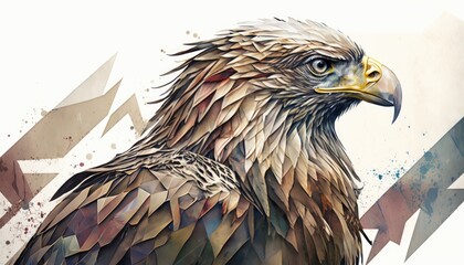 Geometry Vector and Watercolor Brushstrokes Eagle. Generative AI.