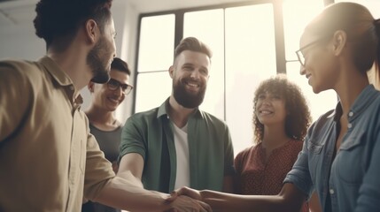 Obraz premium Professional Workplace Men Women: Caucasian White Musician Greeting with Confidence Friendliness in Business Setting, Diversity Equity Inclusion DEI Celebration (generative AI