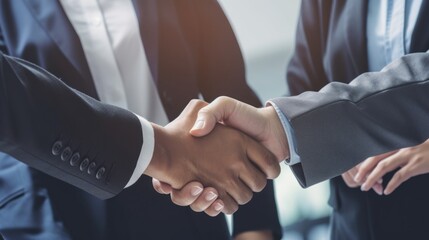 Professional Workplace Men Women: Hispanic Banker Greeting with Confidence Friendliness in Business Setting, Diversity Equity Inclusion DEI Celebration (generative AI