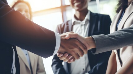 Professional Workplace Men Women: Hispanic Economist Greeting with Confidence Friendliness in Business Setting, Diversity Equity Inclusion DEI Celebration (generative AI