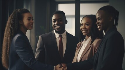 Professional Workplace Men Women: African American Black Banker Greeting with Confidence Friendliness in Business Setting, Diversity Equity Inclusion DEI Celebration (generative AI - obrazy, fototapety, plakaty