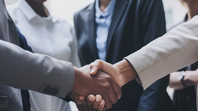 Professional Workplace Men Women: Multiracial Accountant Greeting with Confidence Friendliness in Business Setting, Diversity Equity Inclusion DEI Celebration (generative AI