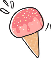 sweet ice cream scoops on wafer cone doodle fun hand drawing icon