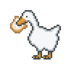 Goose with a slice of bread, pixel art meme