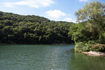 Fototapeta na wymiar Beautiful forest lake in Korea. beautiful lake landscape.