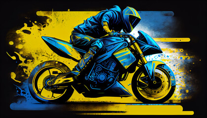 Super moto bike blue Yellow Ai generated image