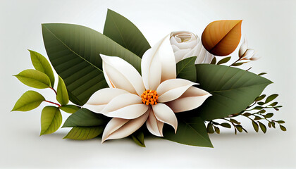 White background flower with leaf Ai generated image