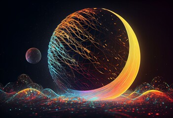 Moon computing concept,balls,sphere,  Abstract background image concept, Colorful mesh, interconnected lines, 3D illustration 