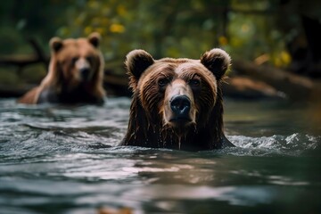 Plakat brown bear in water, generative art
